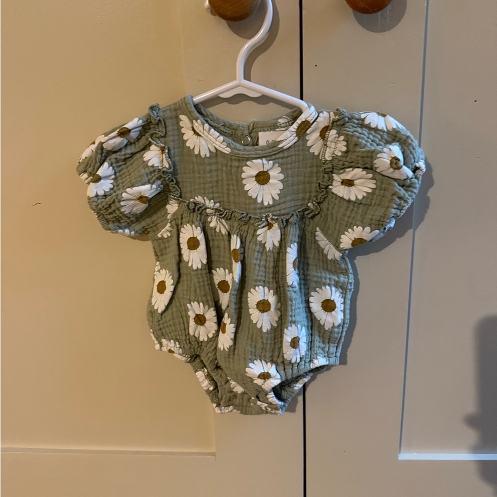 Olive Green Daisy One-Piece Bodysuit